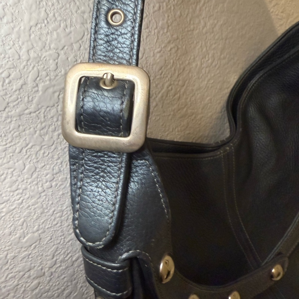 Botkier TRIGGER Mermaid Blue Moto Leather Hobo Shoulder Bag Studded Fringe - Picture 9 of 15